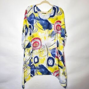 Made in Italy Linen Cotton Tunic Loose Abstract Print Lagenlook Top with Pocket